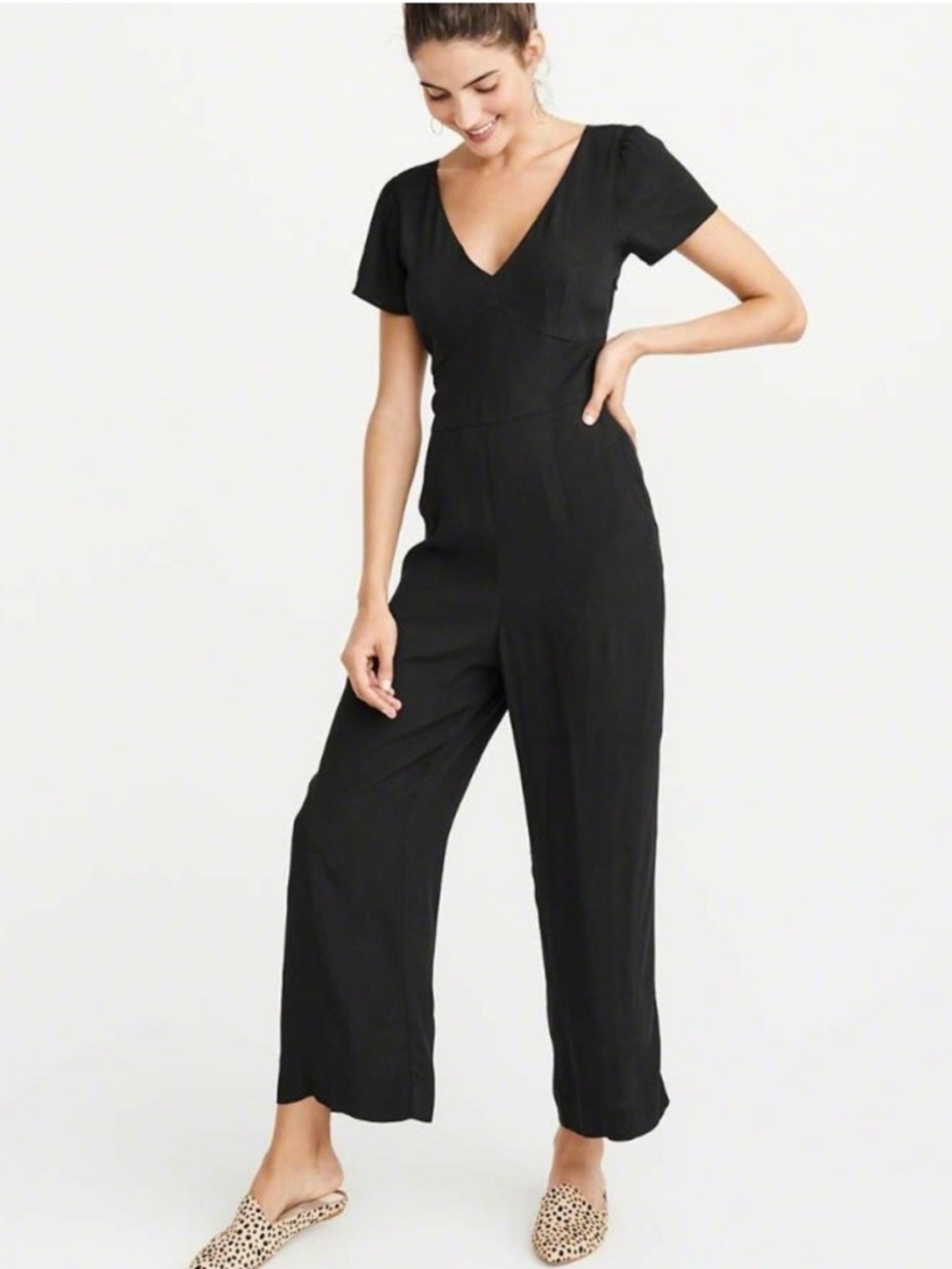 A&F Black V-Neck Tie-Waist Women's Jumpsuit